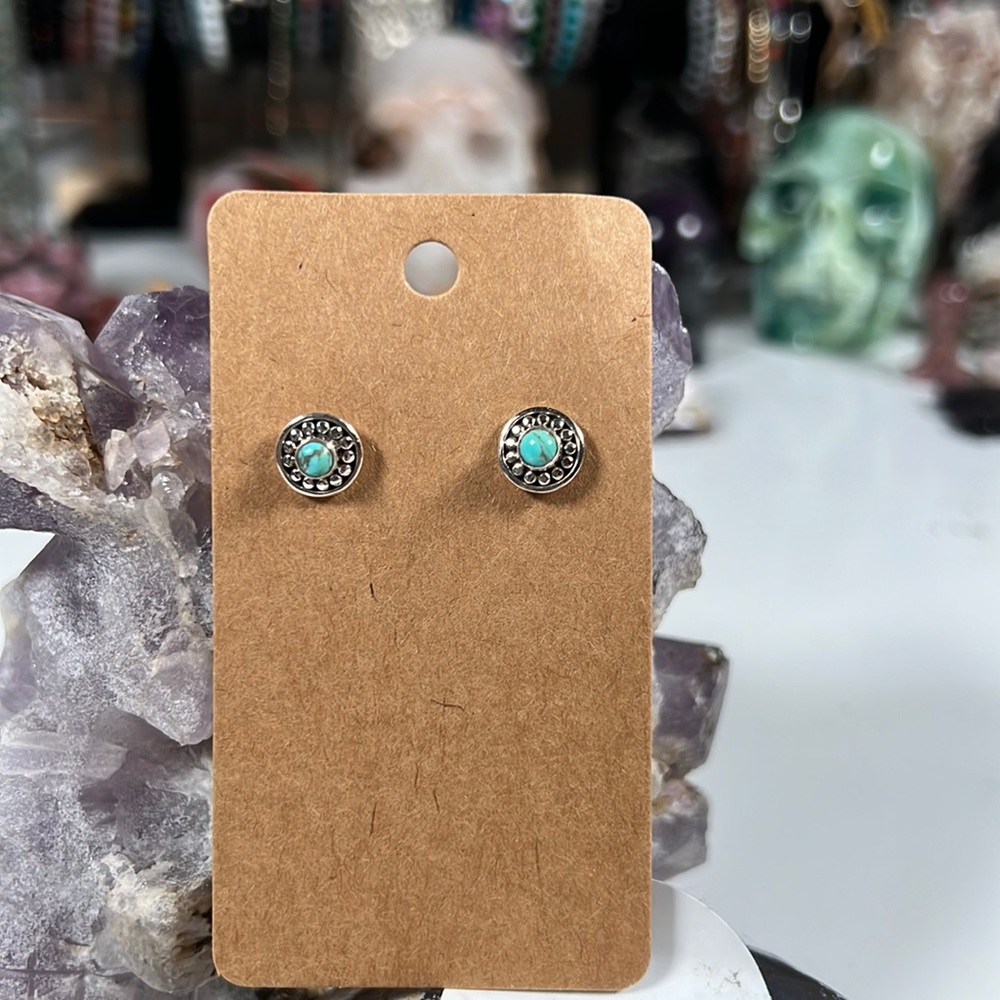 Solid Sterling Silver Turquoise Studs - image 1